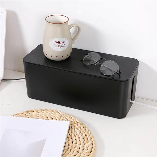 Cable management box for power strips and sockets, a desktop