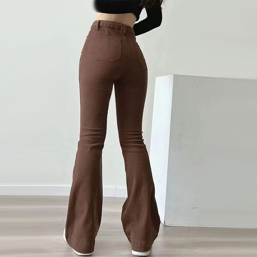 Women Flared Jeans Loose Denim Pants Bottom Straight High Wa