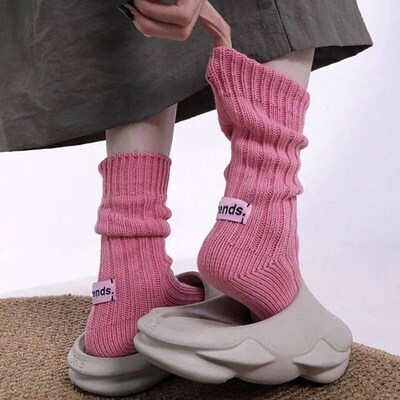 Korean Needle Thick Thread Knitted Middle Tube Socks Cotton