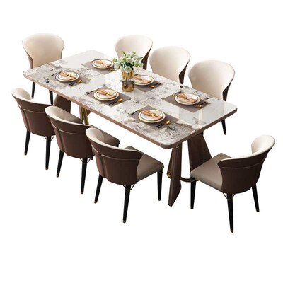 Light luxury modern rock plate dining table and chair combin