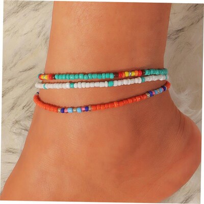 3pcs/set Bohemian Colorful Beaded Beads Anklets For Women Su