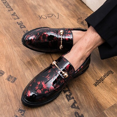 Men Dress Shoes Spring Autumn Slip on Patent Leather Male Lo