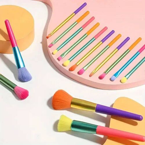 15 PCs Rainbow Color High Quality Makeup Brush Set - Perfect