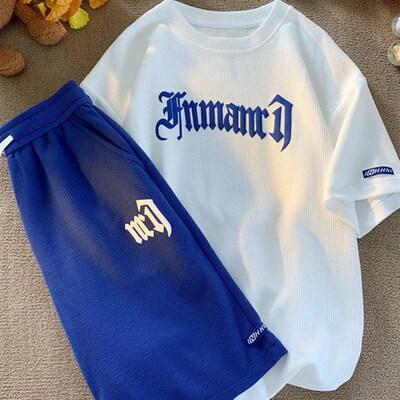 Gmiixder Hip Hop Waffle Casual Suit Men Loose Korean Short-s