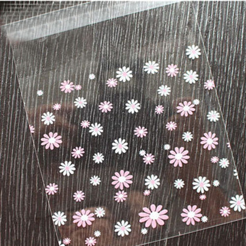 100Pcs Lovely Cartoon Flower Cookies Biscuits Bags Self-adhe