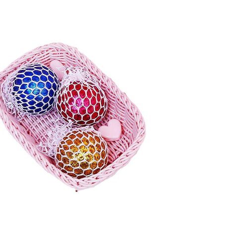 Gold powder Grape Squeeze Stress Ball Mesh Squishy Beads Toy