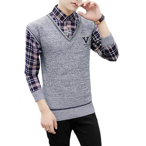 Winter thickened warm shirt collar two-piece business pullov