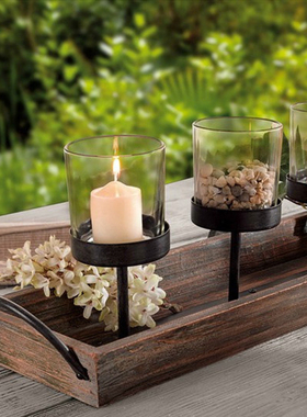 DOR HOUSE欧式法式复古木质烛台 仿古做旧酒吧别墅装饰配烛杯