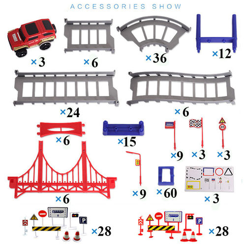 257pcs DIY Track Car Diecasts Toy Vehicles Rail Car Road Ass