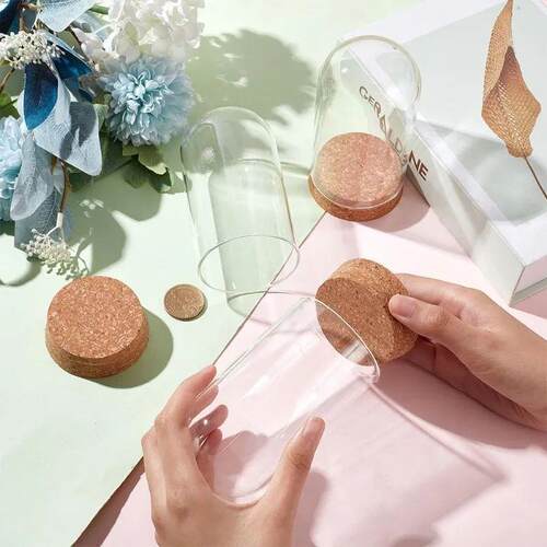 3 Set Dome Display Glass Jar with Cork 65x133mm Bell Cloche