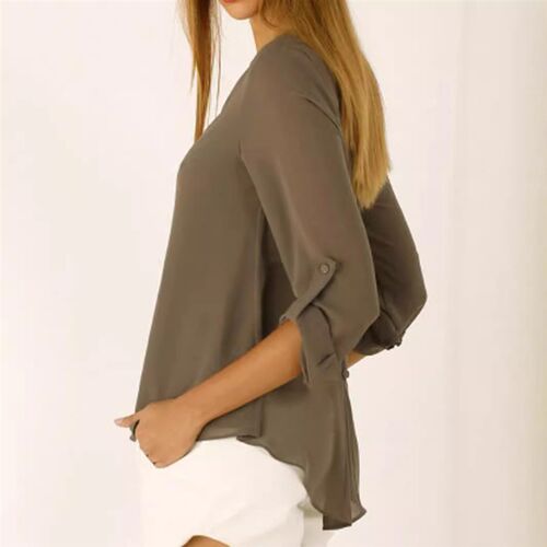 6 lor 5 Size Elegant Womens Long Sleeve V-neck Loose Chiffo