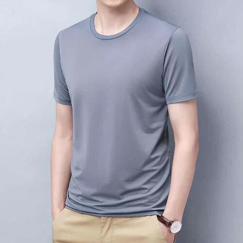 Summer Mens Ice Silk Seamless Shirt Short-sleeved Mens Qui