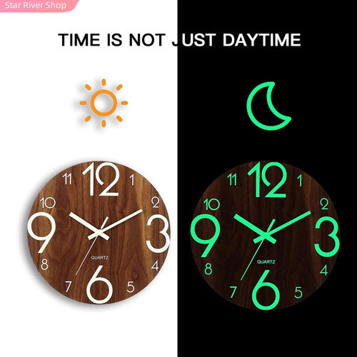 12 Inch Luminous Wall Clock Silent for Kitchen Living Room D