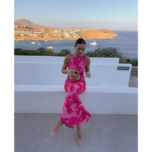 2024 New Elegant Women Sleeveless 3d Flowers Party Dress Emb
