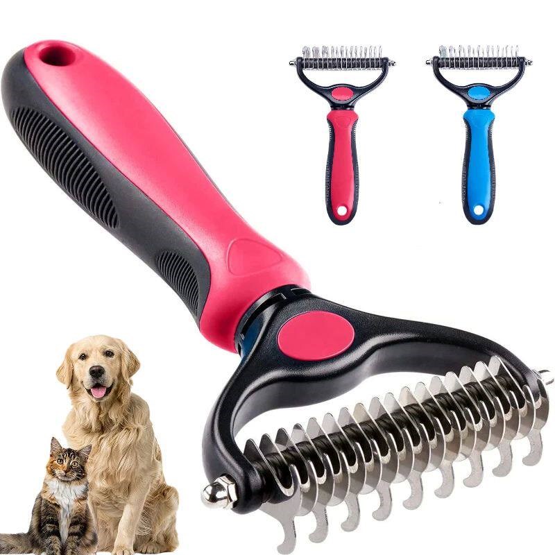 Pet Deshedding Brush - Double-Sided Undercoat Rake for Dogs - 实物图