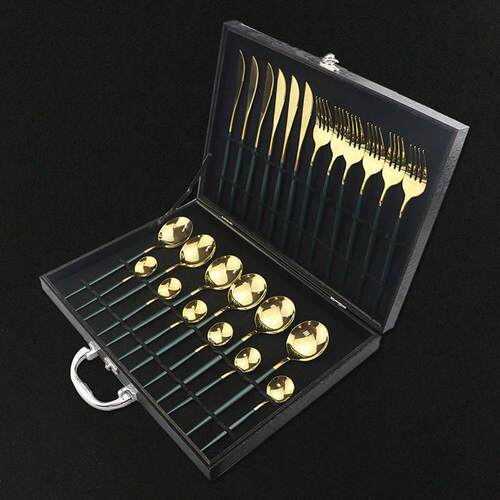 24Pcs Colorful Dinnerware Set Stainless Steel Cutlery Set Ki