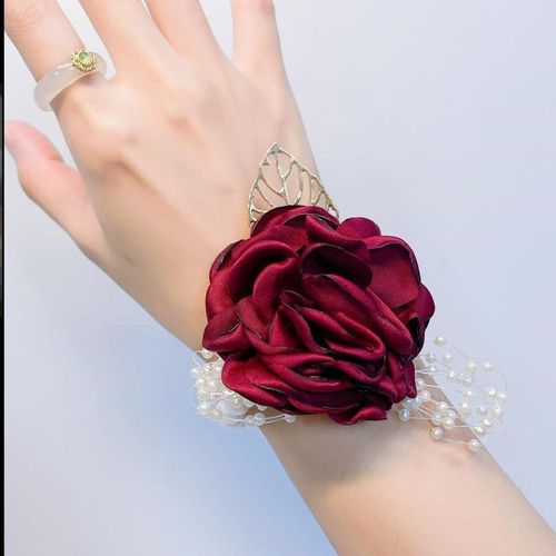 喜婆婆手花手腕花中式酒红色手腕花新娘喜婆婆父母高级感婚礼配饰