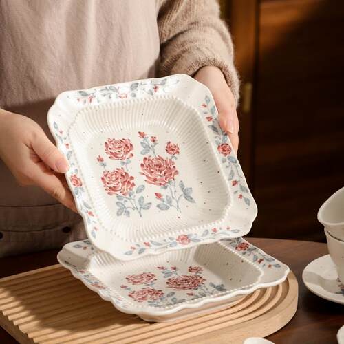 Wholesale French retro rose flower ceramic bowl and dish set