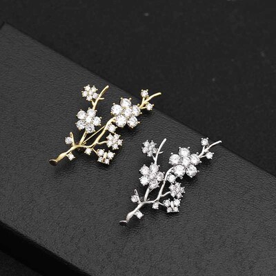 Micro-set zircon female hand-painted branch corsage fashion