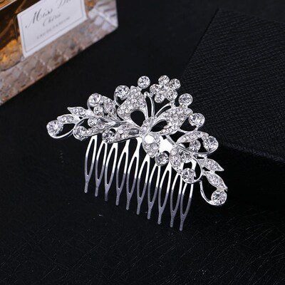 Bridal Wedding Hair Comb Tiara Silver Plated Crystal Rhinest