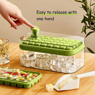 32 Grid Silicone Ice Cube Tray Mould With Lid Shovel Storage