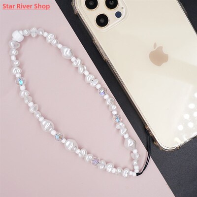 Shinus White Beaded Chains Cell Phone Chain Crystal Beads Ph