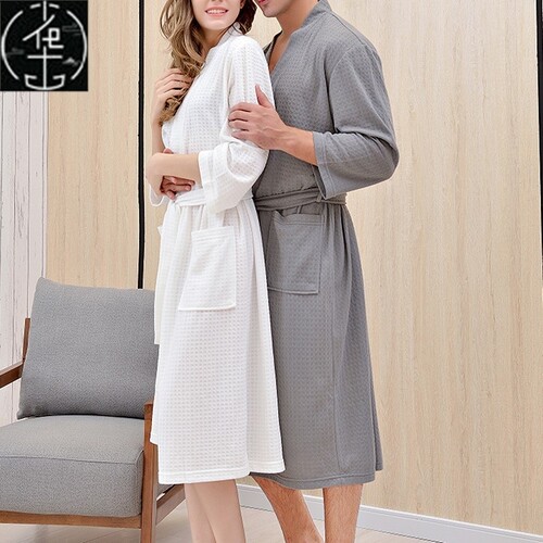 Women Men Bath Robe Waffle Shower Sleepwear Nightgowns Robe