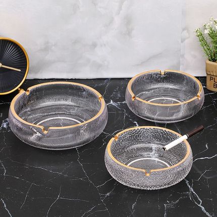 水晶玻璃锤纹烟灰缸大号树纹家用欧式2K金手工描时尚客厅烟灰缸