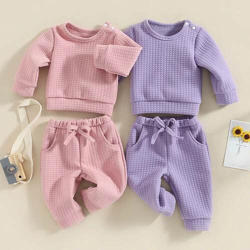 0-36months Baby Girls Clothes Suits Pink Purple Waffle ops D
