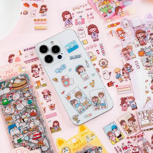 10Pcs Kawaii Animal Scrapbooking Stickers Journal Diary Cart
