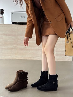 韩系内增高短靴2025秋新款加绒瘦瘦靴通勤气质百搭秀气软底不累脚