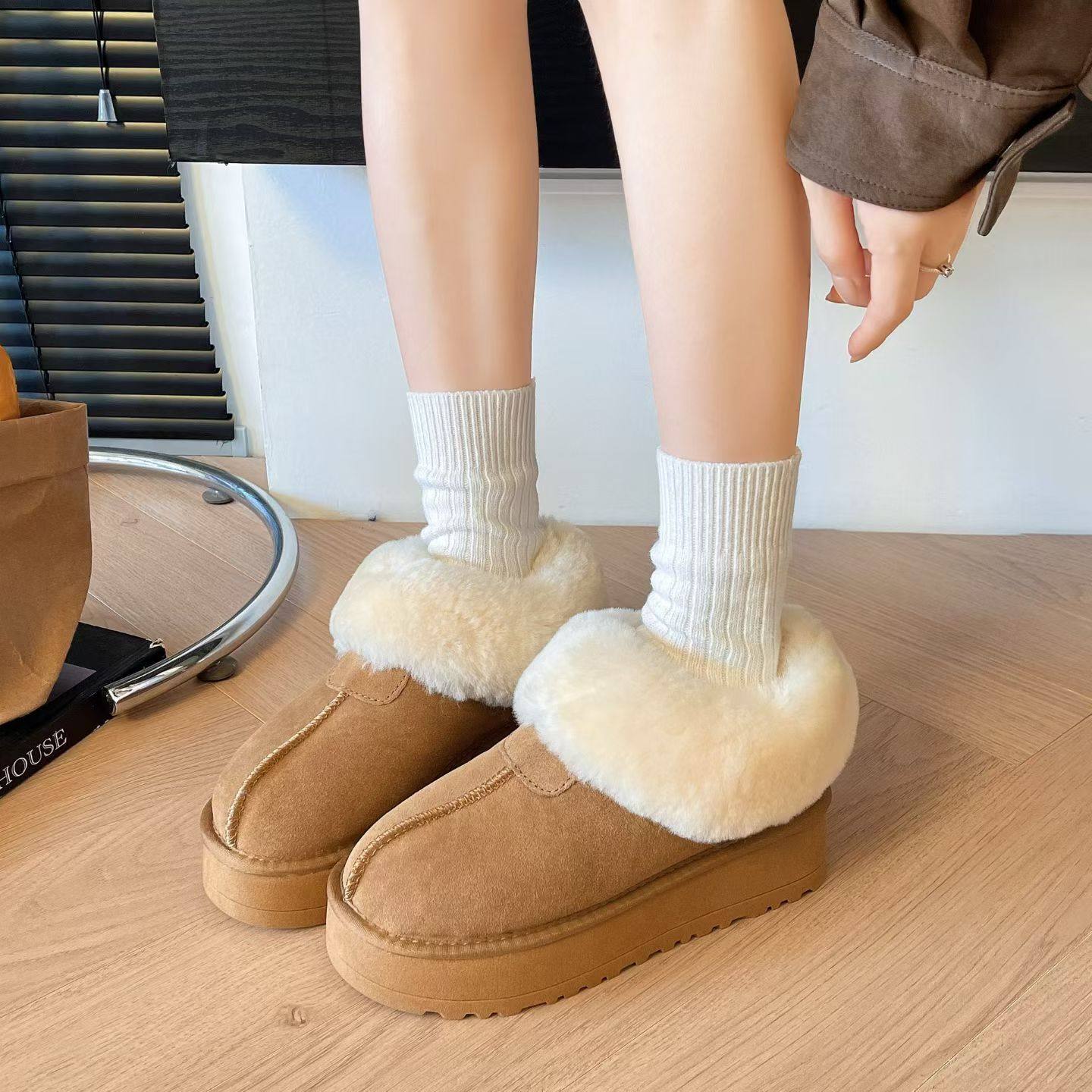 2025冬新款真皮厚底塔茨特增高皮毛一体雪地靴女加绒保暖棉鞋防滑