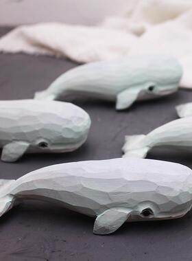 青木凡椴木雕刻鲸鱼系列摆件儿童房书房桌面家居摆件装饰创意礼物