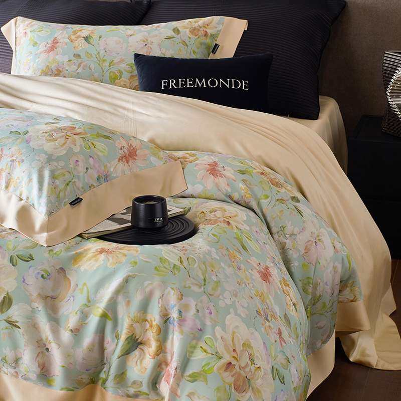 奢?香龄春夏田园花卉印花被套四件套120S兰精天丝凉感莱赛尔床品