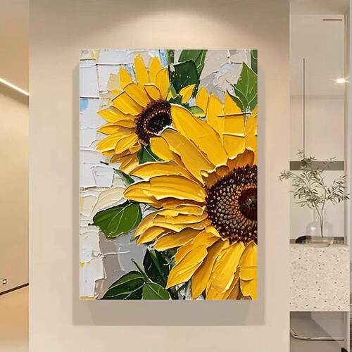 纯画手绘油《向葵DVCW-526日》客厅沙发背装景饰画玄关餐厅挂画厚