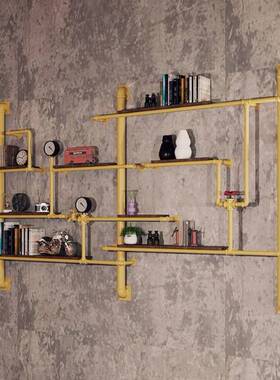 工业铁艺上水管置墙风架餐厅墙面51818装饰隔板书架酒吧物咖啡厅