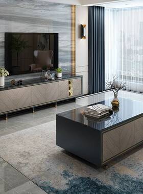 现简约合电视地柜茶几组电视机北欧轻奢胡桃代木圆角小户型94616