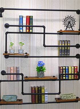 美式工业水管餐厅墙饰置物装架铁实木搁板墙面上展示艺陈94692列