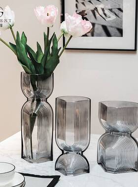 晶淳璃轻奢创意玻花瓶透明水养花百合北HP221110欧网红厅餐桌鲜摆