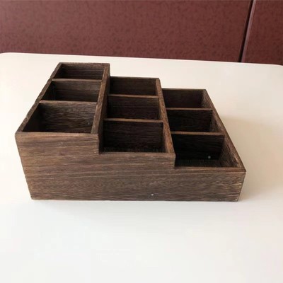 饰展示创意复古旧色三层九烤格实木桐首木中式储物托盘示A66122摆