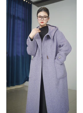 【26846】羊毛大衣两粒扣长款连帽大贴袋款