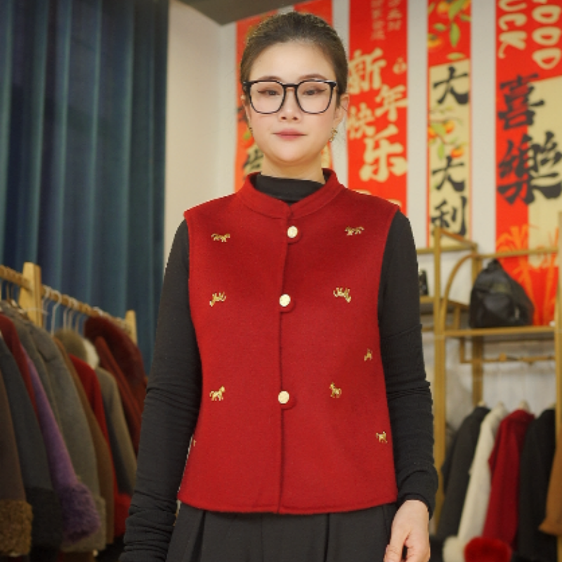 【27841】马到成功小马甲气质网红中式国风双面女士百搭