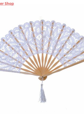 Vintage bamboo and wood lace folding fan Palace embroidery