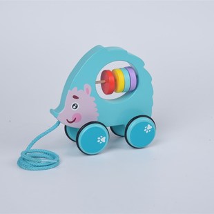 木制卡通动物拖拉车儿童早教手拉绳推拉学步车积木玩具车其他