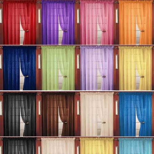 1 Pcs Rod Pocket Rainbow Curtain Pure Color Tulle Curtain Fo