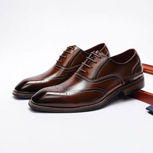 Business Mens Leather Dress Shoes 男士商务皮鞋真皮实木跟鞋