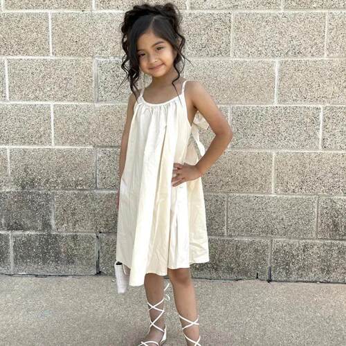 Fashion Baby Girl Princess Cotton Strap Dress Bow Infant Tod