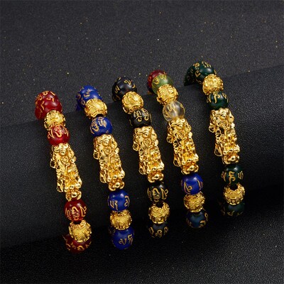 Personality Beaded Bracelet Obsidian Gold Pixiu