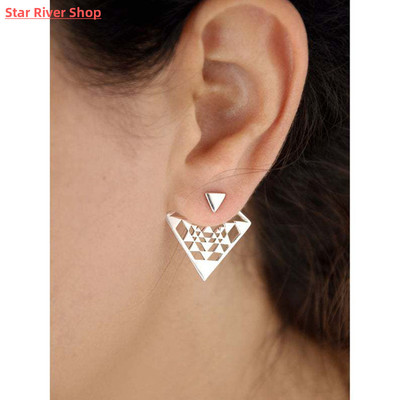 Bohemian Openwork Metal Lotus Opal Stud Earrings Vintage Jew