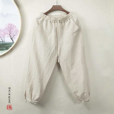 Summer Linen Mens Foot Bue Breathable Linen Trousers